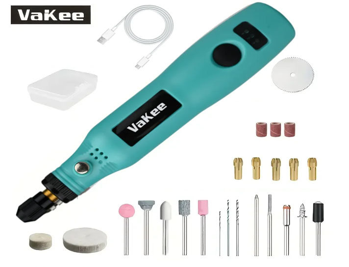 vakee акумуляторний гравер фрезер з насадками та кулачковим патроном